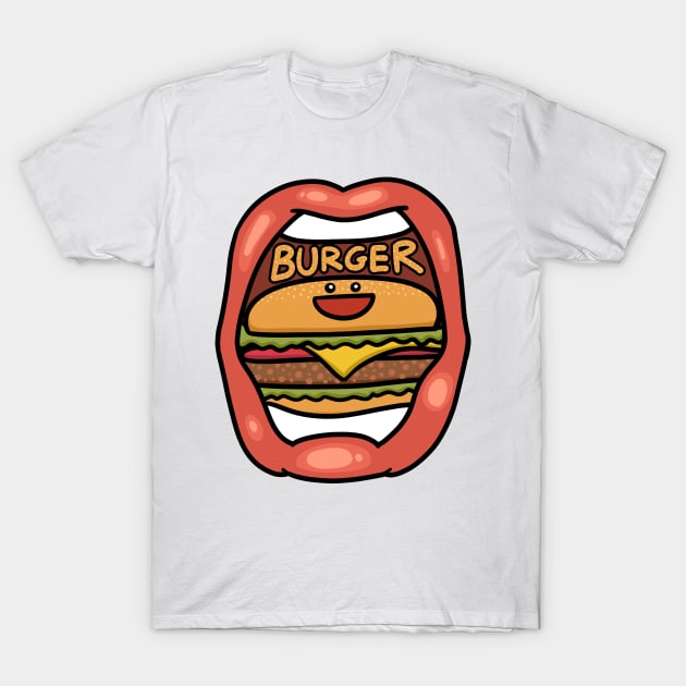 Fast Food Lover, Burger in your mouth T-Shirt by bubboboon